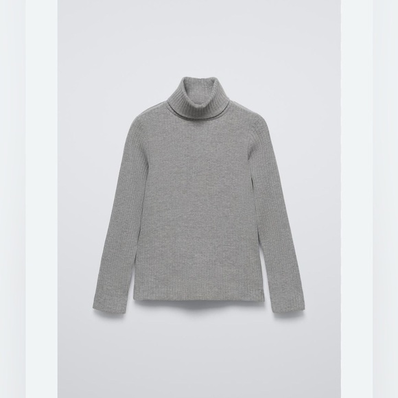 Zara Sweaters - ZARA GRAY KNIT RIBBED HIGH COLLAR TURTLENECK SWEATER BLOUSE W/ SLIT WRIST DETAIL
